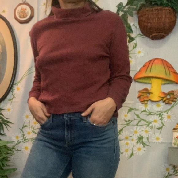 Vintage burgundy grey stripe cropped turtleneck - Picture 4 of 6